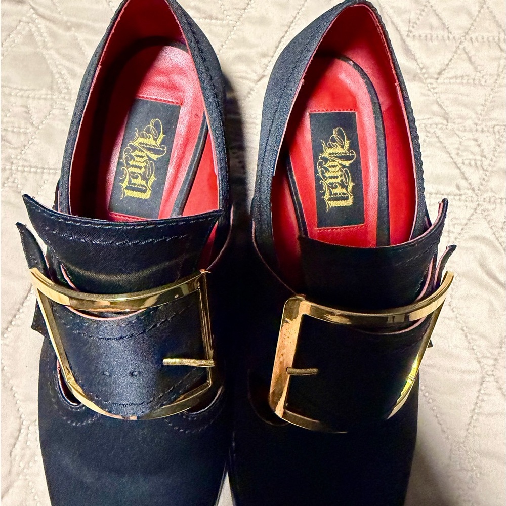 Kat Von D Black Heels with Gold Buckle - Picture 3 of 5